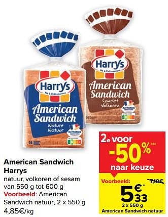 Promoties American sandwich natuur - Harry's - Geldig van 23/03/2023 tot 27/03/2023 bij Carrefour