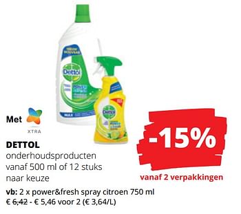 Promoties Dettol power+fresh spray citroen - Dettol - Geldig van 23/03/2023 tot 05/04/2023 bij Spar (Colruytgroup)