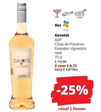 Promoties Gavotte aop côtes de provence estandon vignerons rosé - Rosé wijnen - Geldig van 23/03/2023 tot 05/04/2023 bij Spar (Colruytgroup)