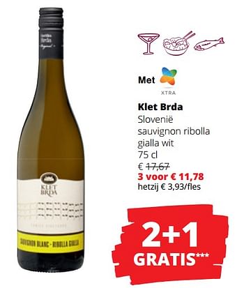 Promoties Klet brda slovenië sauvignon ribolla gialla wit - Witte wijnen - Geldig van 23/03/2023 tot 05/04/2023 bij Spar (Colruytgroup)