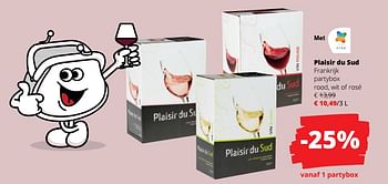Promoties Plaisir du sud frankrijk partybox rood wit of rosé - Rode wijnen - Geldig van 23/03/2023 tot 05/04/2023 bij Spar (Colruytgroup)