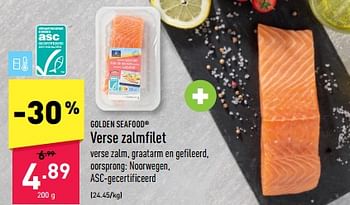 Promoties Verse zalmfilet - Golden Seafood - Geldig van 27/03/2023 tot 07/04/2023 bij Aldi
