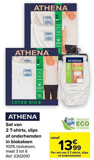 Promotions Set van 2 t-shirts slips of onderhemden in biokatoen - Athena - Valide de 23/03/2023 à 03/04/2023 chez Carrefour