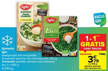 Promoties Gehakte spinazie met roomsaus - Iglo - Geldig van 23/03/2023 tot 03/04/2023 bij Carrefour