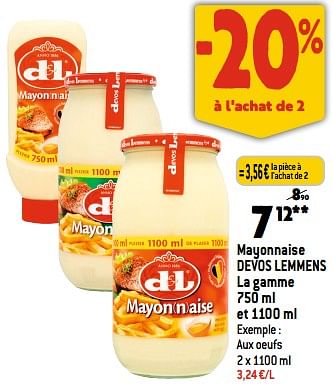 Promoties Mayonnaise devos lemmens aux oeufs - Devos Lemmens - Geldig van 22/03/2023 tot 28/03/2023 bij Smatch