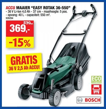 Promotions Bosch accu maaier easy rotak 36-550 - Bosch - Valide de 22/03/2023 à 02/04/2023 chez Hubo