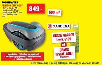 Promoties Gardena robotmaaier sileno city 600 - Gardena - Geldig van 22/03/2023 tot 02/04/2023 bij Hubo