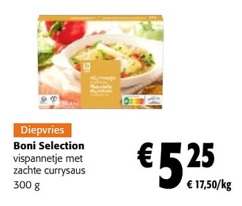 Promoties Boni selection vispannetje met zachte currysaus - Boni - Geldig van 22/03/2023 tot 04/04/2023 bij Colruyt