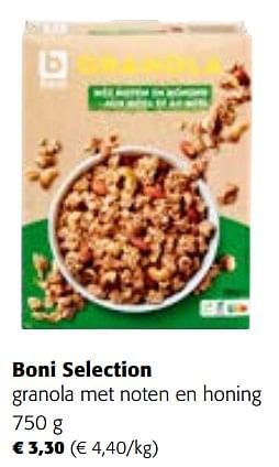 Promotions Boni selection granola met noten en honing - Boni - Valide de 22/03/2023 à 04/04/2023 chez Colruyt