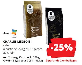 Promotions CHARLES LIÉGEOIS café - Charles Liegeois - Valide de 23/03/2023 à 05/04/2023 chez Spar (Colruytgroup)