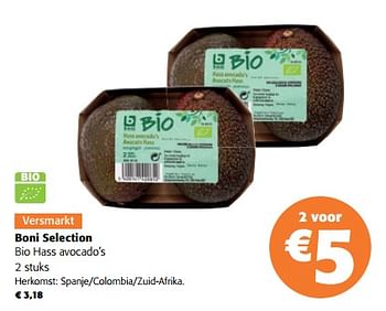 Promoties Boni selection bio hass avocado`s - Boni - Geldig van 22/02/2023 tot 04/04/2023 bij Colruyt