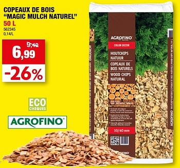 Promotions Copeaux de bois magic mulch naturel - Agrofino - Valide de 22/03/2023 à 02/04/2023 chez Hubo