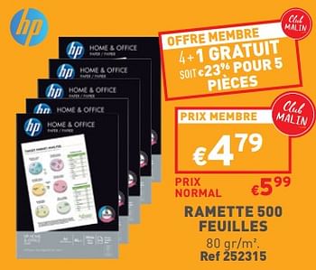 Promotions Ramette 500 feuilles - HP - Valide de 28/03/2023 à 02/04/2023 chez Trafic