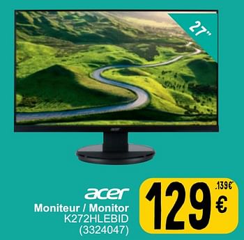 Promoties Acer moniteur - monitor k272hlebid - Acer - Geldig van 28/03/2023 tot 08/04/2023 bij Cora