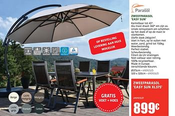 Promoties Zweefparasol easy sun xl375 - Parasol - Geldig van 30/03/2023 tot 30/09/2023 bij HandyHome