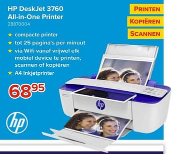 Promoties Hp deskjet 3760 all-in-one printer - HP - Geldig van 27/03/2023 tot 16/04/2023 bij Euro Shop