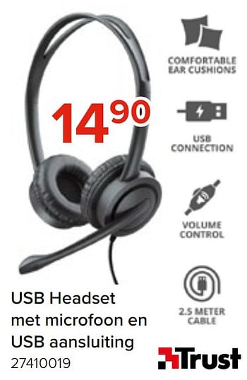Promotions Usb headset met microfoon en usb aansluiting - Trust - Valide de 27/03/2023 à 16/04/2023 chez Euro Shop