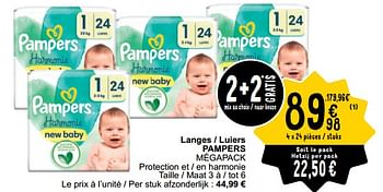 Promoties Langes - luiers pampers mégapack - Pampers - Geldig van 28/03/2023 tot 03/04/2023 bij Cora