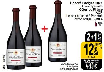 Promoties Honoré lavigne 2021 cuvée spéciale côtes du rhône - Rode wijnen - Geldig van 28/03/2023 tot 03/04/2023 bij Cora