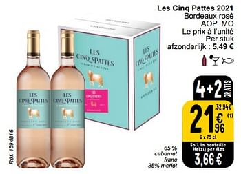 Promoties Les cinq pattes 2021 bordeaux rosé - Rosé wijnen - Geldig van 28/03/2023 tot 03/04/2023 bij Cora