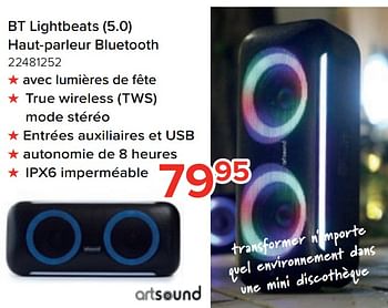 Promoties Artsound bt lightbeats 5.0 haut-parleur bluetooth - Artsound - Geldig van 27/03/2023 tot 16/04/2023 bij Euro Shop