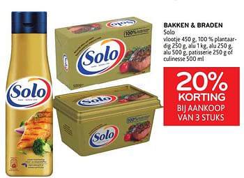 Promoties Bakken + braden solo 20% korting bij aankoop van 3 stuks - Solo - Geldig van 05/04/2023 tot 18/04/2023 bij Alvo