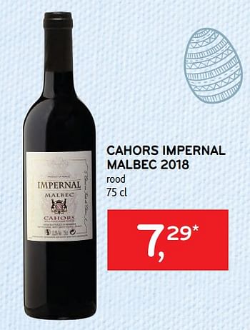 Promoties Cahors impernal malbec 2018 rood - Rode wijnen - Geldig van 05/04/2023 tot 18/04/2023 bij Alvo