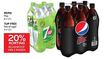 Promoties Pepsi max + 7up free 20% korting bij aankoop van 2 pakken - Huismerk - Alvo - Geldig van 05/04/2023 tot 18/04/2023 bij Alvo