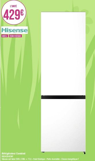 Promotions Hisense réfrigérateur combiné rb343d4cwf - Hisense - Valide de 27/03/2023 à 10/04/2023 chez Géant Casino