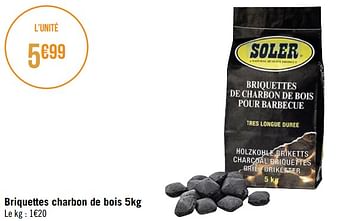 Promotions Briquettes charbon de bois - Soler - Valide de 27/03/2023 à 23/04/2023 chez Géant Casino