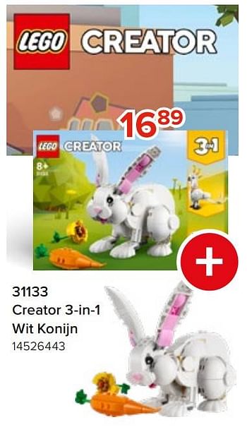 Promoties 31133 creator 3-in-1 wit konijn - Lego - Geldig van 27/03/2023 tot 16/04/2023 bij Euro Shop