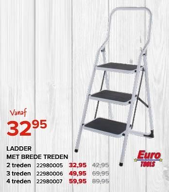 Promoties Ladder met brede treden 2 treden - Euro Tools - Geldig van 27/03/2023 tot 16/04/2023 bij Euro Shop
