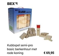 Kubbspel semi-pro basic berkenhout met rode koning-Bex