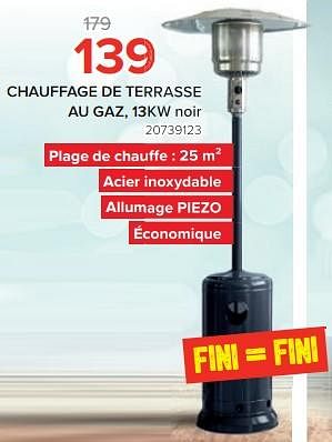 Promotions Chauffage de terrasse au gaz 13kw noir - Produit Maison - Euroshop - Valide de 27/03/2023 à 16/04/2023 chez Euro Shop