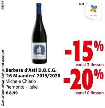 Promoties Barbera d’asti d.o.c.g. 16 maanden 2019-2020 michele chiarlo piemonte - italië - Rode wijnen - Geldig van 22/03/2023 tot 04/04/2023 bij Colruyt