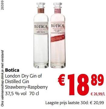 Promoties Botica london dry gin of distilled gin strawberry-raspberry - Botica - Geldig van 22/03/2023 tot 04/04/2023 bij Colruyt