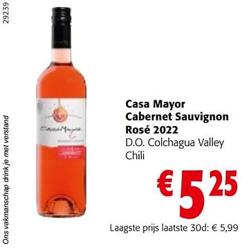 Promoties Casa mayor cabernet sauvignon rosé 2022 d.o. colchagua valley chili - Rosé wijnen - Geldig van 22/03/2023 tot 04/04/2023 bij Colruyt
