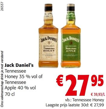 Promotions Jack daniel’s tennessee honey - Jack Daniel's - Valide de 22/03/2023 à 04/04/2023 chez Colruyt