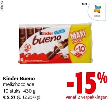Promoties Kinder bueno melkchocolade - Kinder - Geldig van 22/03/2023 tot 04/04/2023 bij Colruyt