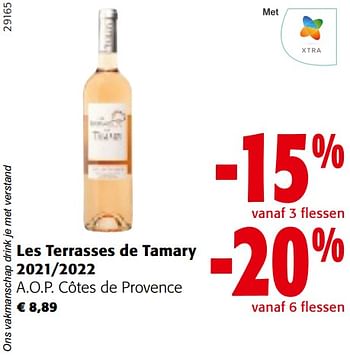 Promoties Les terrasses de tamary 2021-2022 a.o.p. côtes de provence - Rosé wijnen - Geldig van 22/03/2023 tot 04/04/2023 bij Colruyt