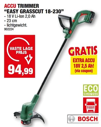 Promoties Bosch accu trimmer easy grasscut 18-230 - Bosch - Geldig van 29/03/2023 tot 09/04/2023 bij Hubo