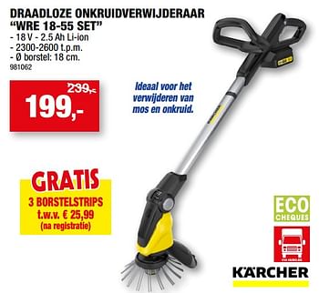 Promoties Kärcher draadloze onkruidverwijderaar wre 18-55 set - Kärcher - Geldig van 29/03/2023 tot 09/04/2023 bij Hubo