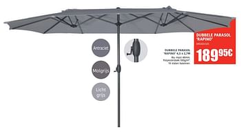 Promoties Dubbele parasol rapino - Huismerk - HandyHome - Geldig van 30/03/2023 tot 30/09/2023 bij HandyHome