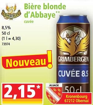 Promotions Bière blonde d’abbaye cuvée - Grimbergen - Valide de 29/03/2023 à 04/04/2023 chez Norma