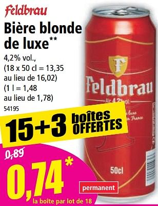Promotions Bière blonde de luxe - Feldbrau - Valide de 29/03/2023 à 04/04/2023 chez Norma