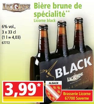 Promotions Bière brune de spécialité licorne black - Licorne - Valide de 29/03/2023 à 04/04/2023 chez Norma