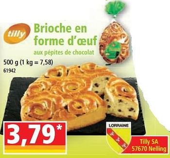 Promotions Brioche en forme d’oeuf aux pépites de chocolat - Tilly - Valide de 29/03/2023 à 04/04/2023 chez Norma