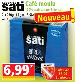 Promotions Café moulu 100% arabica rare + délicat - Sati - Valide de 29/03/2023 à 04/04/2023 chez Norma