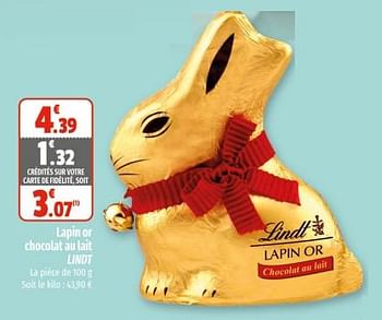 Promotions Lapin or chocolat au lait lindt - Lindt - Valide de 29/03/2023 à 09/04/2023 chez Coccinelle