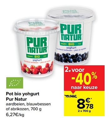Promoties Pot bio yohgurt pur natur - Pur Natur - Geldig van 29/03/2023 tot 10/04/2023 bij Carrefour